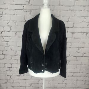 Vintage Black Yearbook Silver Button Suede Fringe Jacket *READ*